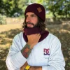 Męska bawełniana czapka beanie logo ekoskórka "Bordo"