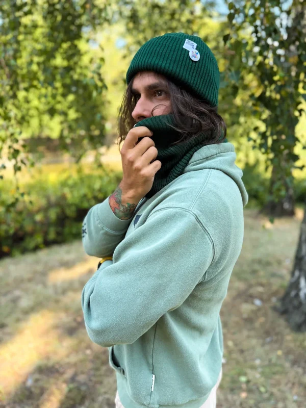 Męska czapka beanie z bawełny logo kolorowe "Zielony"