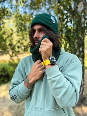 Męska czapka beanie z bawełny logo kolorowe "Zielony"