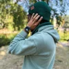 Męska bawełniana czapka beanie logo ekoskórka "Zielony"