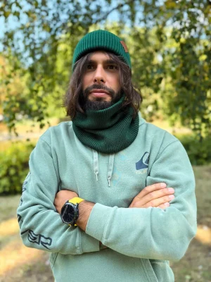 Męska bawełniana czapka beanie logo ekoskórka "Zielony"