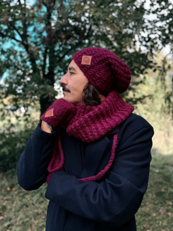 Męska czapka MERINO Neverland "Bordo" + podszewka JEDWAB