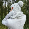Męska czapka MERINO Euforia "Wybielony szary"