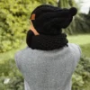 Męska czapka MERINO Smile "Czarny" + podszewka JEDWAB