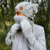 Męska czapka MERINO Smile "Wybielony szary" + podszewka JEDWAB