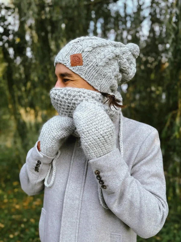 Męska czapka MERINO Smile "Wybielony szary" + podszewka JEDWAB