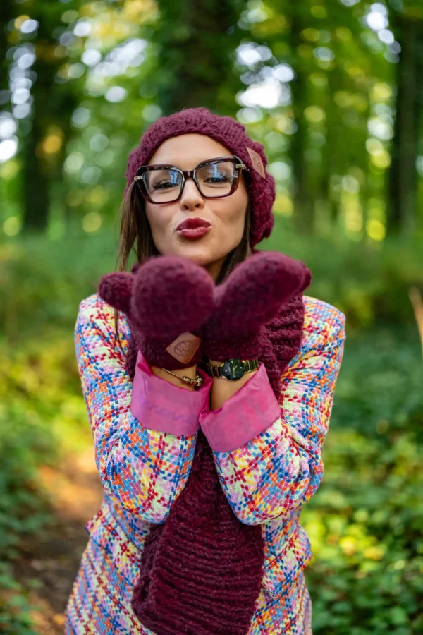 Czapka MERINO Smile "Bordo"+ podszewka JEDWAB