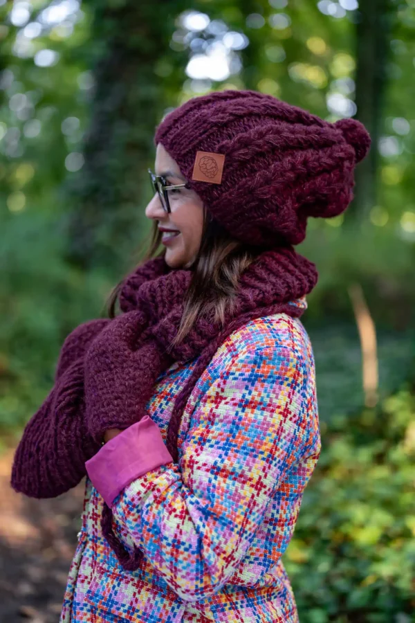Czapka MERINO Smile "Bordo"+ podszewka JEDWAB