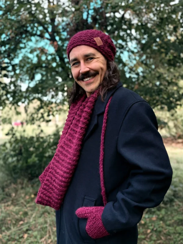 Męska czapka MERINO Neverland "Bordo" + podszewka JEDWAB