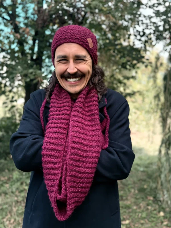 Męska czapka MERINO Neverland "Bordo" + podszewka JEDWAB