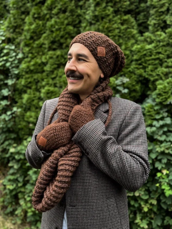 Męska czapka MERINO Neverland "Brąz" + podszewka JEDWAB