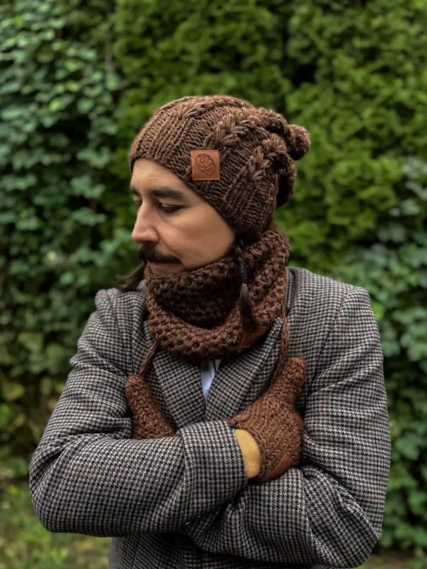 Męska czapka MERINO Smile "Brąz" + podszewka JEDWAB