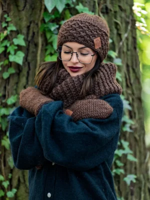 Czapka MERINO Hope "Brązowy" + podszewka JEDWAB