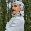 Męska czapka MERINO Neverland "Wybielony szary" + podszewka JEDWAB