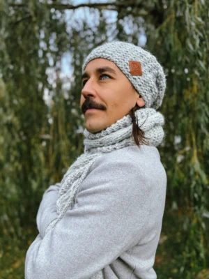 Męska czapka MERINO Neverland "Wybielony szary" + podszewka JEDWAB