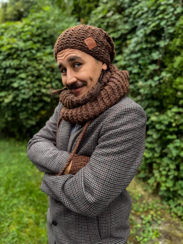 Męska czapka MERINO Neverland "Brąz" + podszewka JEDWAB