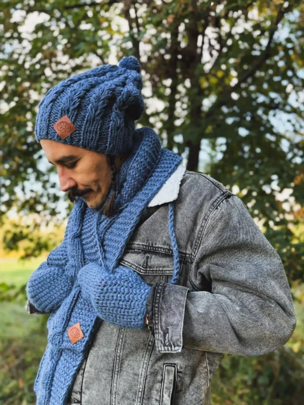 Męska czapka MERINO Smile "Ciemny niebieski" + podszewka JEDWAB