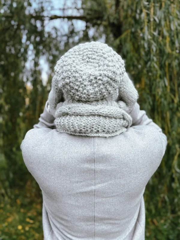 Męska czapka MERINO Neverland "Wybielony szary" + podszewka JEDWAB