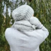 Męska czapka MERINO Neverland "Wybielony szary" + podszewka JEDWAB