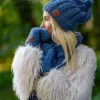 Czapka MERINO Smile "Ciemny niebieski"+ podszewka JEDWAB