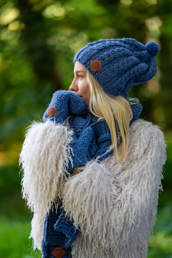 Czapka MERINO Smile "Ciemny niebieski"+ podszewka JEDWAB