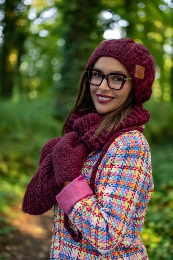 Czapka MERINO Smile "Bordo"+ podszewka JEDWAB