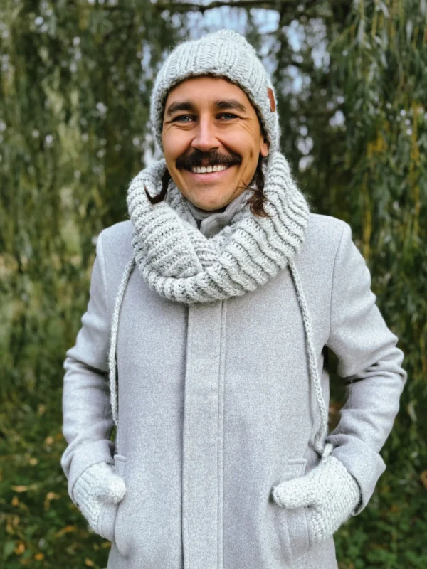 Męska czapka MERINO Euforia "Wybielony szary"
