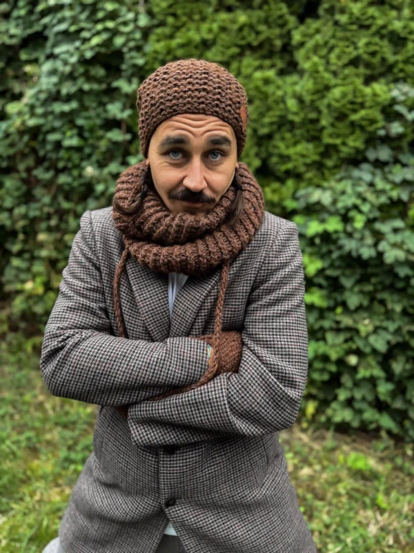 Męska czapka MERINO Neverland "Brąz" + podszewka JEDWAB