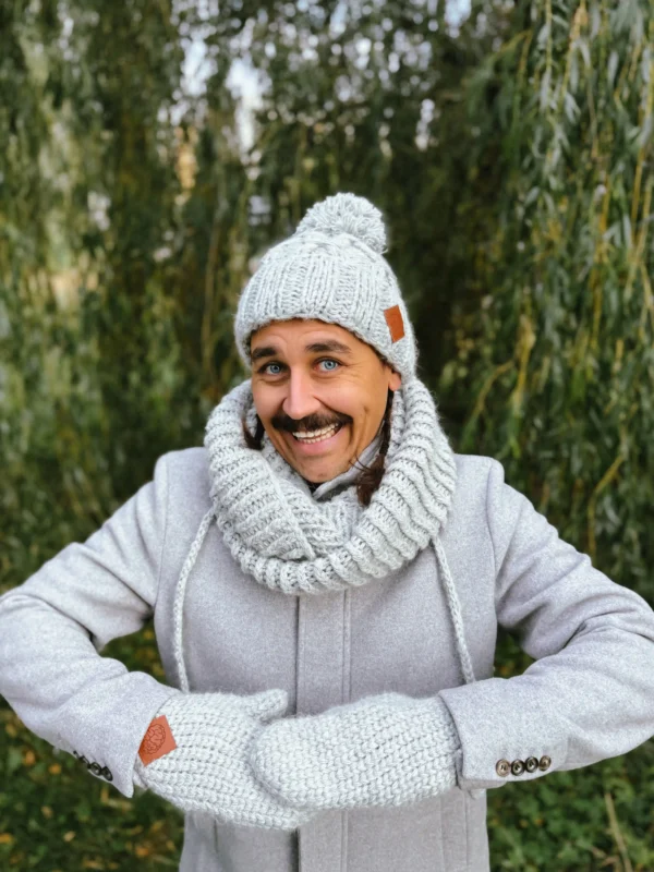 Męska czapka MERINO Euforia "Wybielony szary"