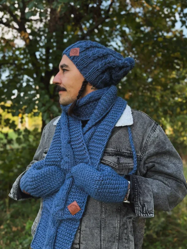 Męska czapka MERINO Smile "Ciemny niebieski" + podszewka JEDWAB
