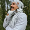 Męska czapka MERINO Neverland "Wybielony szary" + podszewka JEDWAB