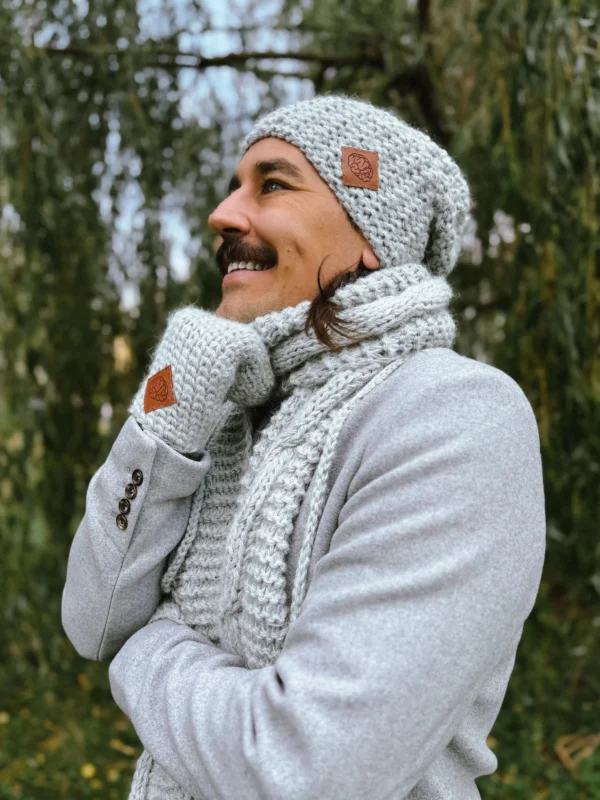 Męska czapka MERINO Neverland "Wybielony szary" + podszewka JEDWAB
