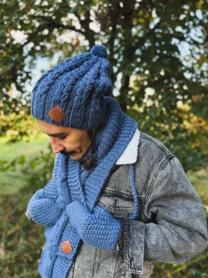 Męska czapka MERINO Smile "Ciemny niebieski" + podszewka JEDWAB