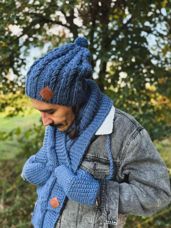 Męska czapka MERINO Smile "Ciemny niebieski" + podszewka JEDWAB