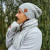 Męska czapka MERINO Neverland "Wybielony szary" + podszewka JEDWAB