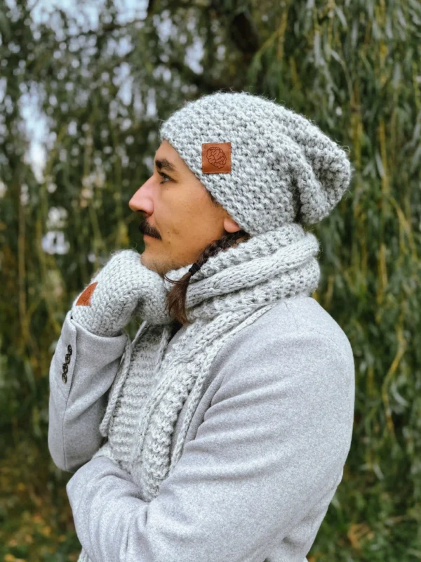 Męska czapka MERINO Neverland "Wybielony szary" + podszewka JEDWAB