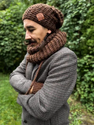 Męska czapka MERINO Neverland "Brąz" + podszewka JEDWAB