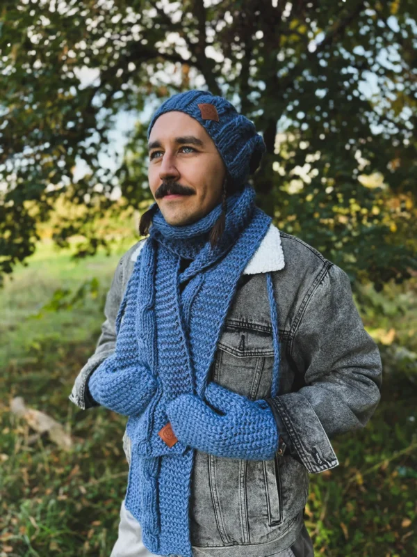 Męska czapka MERINO Smile "Ciemny niebieski" + podszewka JEDWAB
