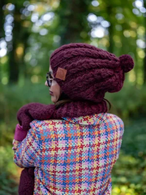 Czapka MERINO Smile "Bordo"+ podszewka JEDWAB