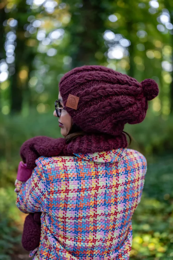 Czapka MERINO Smile "Bordo"+ podszewka JEDWAB
