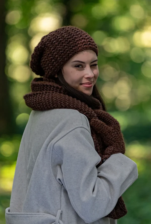 Czapka MERINO Neverland "Brązowy" + podszewka JEDWAB