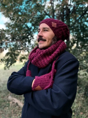 Męska czapka MERINO Neverland "Bordo" + podszewka JEDWAB