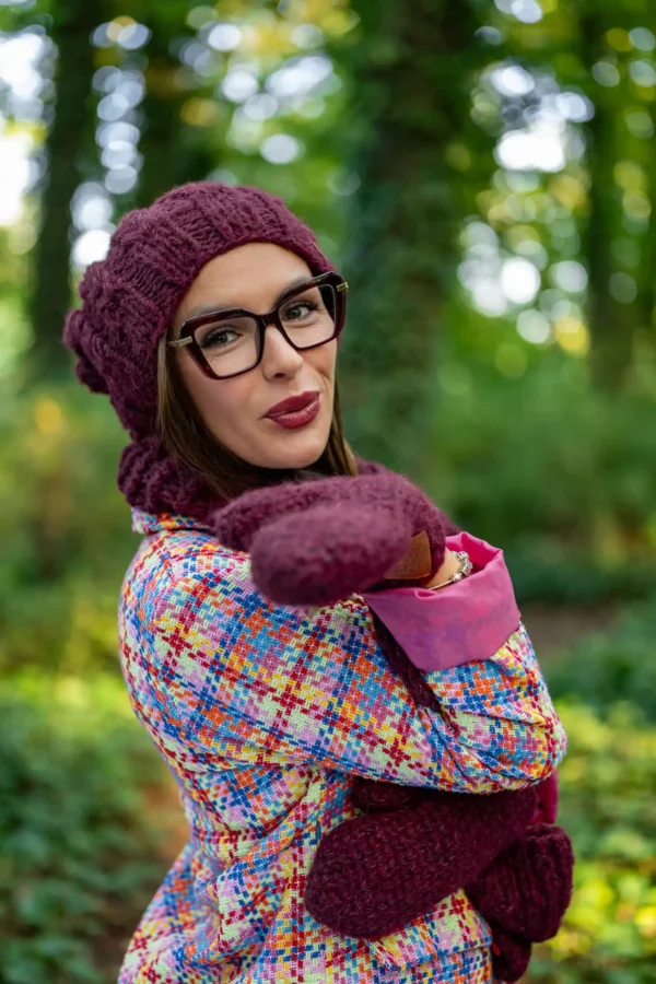 Czapka MERINO Smile "Bordo"+ podszewka JEDWAB