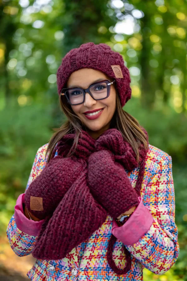 Czapka MERINO Smile "Bordo"+ podszewka JEDWAB