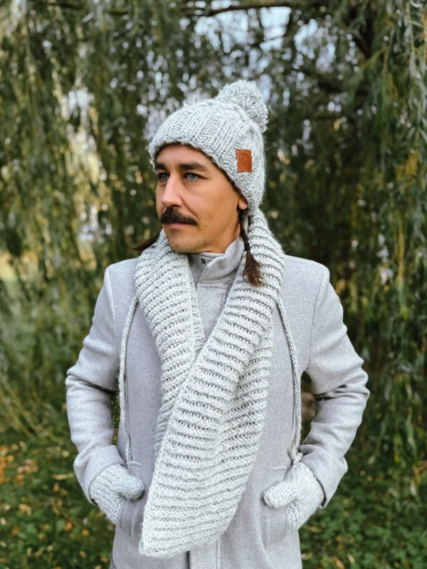Męski komin MERINO "Wybielony szary"