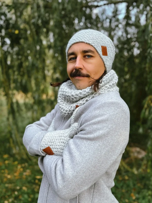 Męski mały komin MERINO "Wybielony szary"