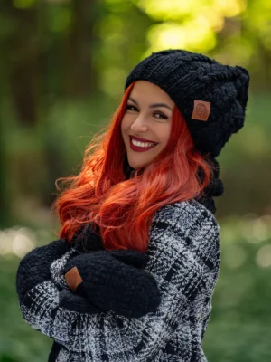 Czapka MERINO Smile "Czarny" + podszewka JEDWAB