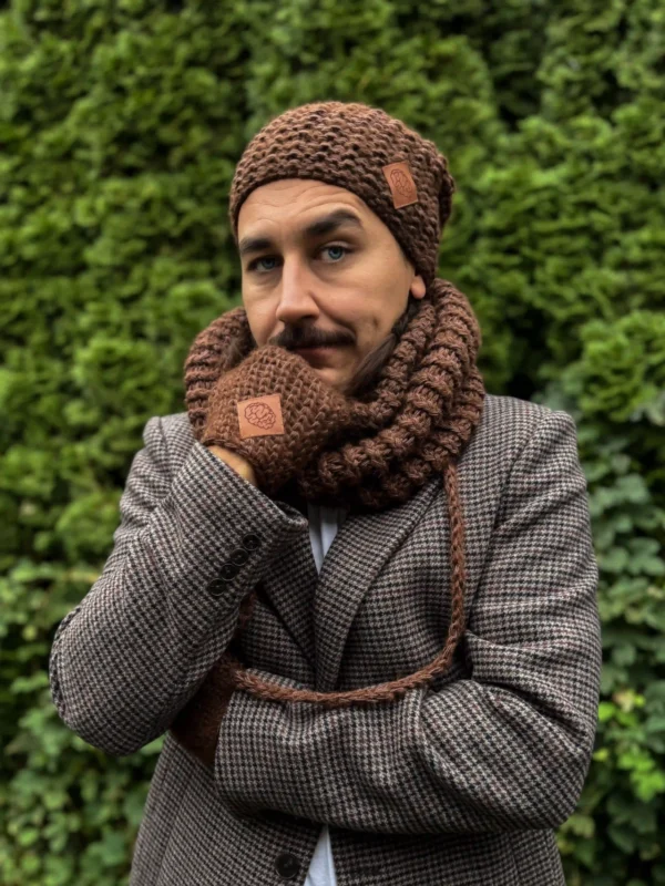 Męska czapka MERINO Neverland "Brąz" + podszewka JEDWAB
