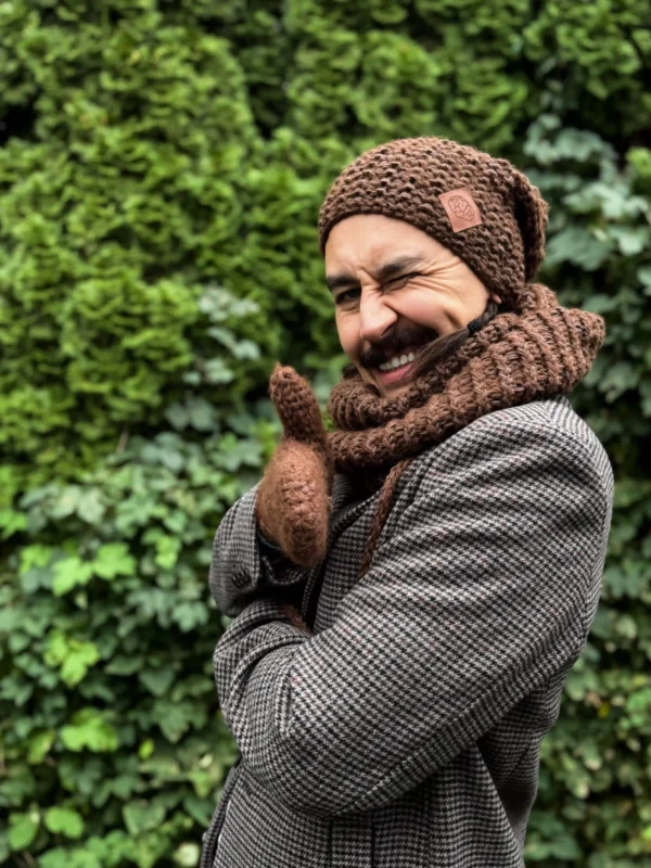 Męska czapka MERINO Neverland "Brąz" + podszewka JEDWAB