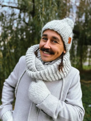 Męski komin MERINO "Wybielony szary"